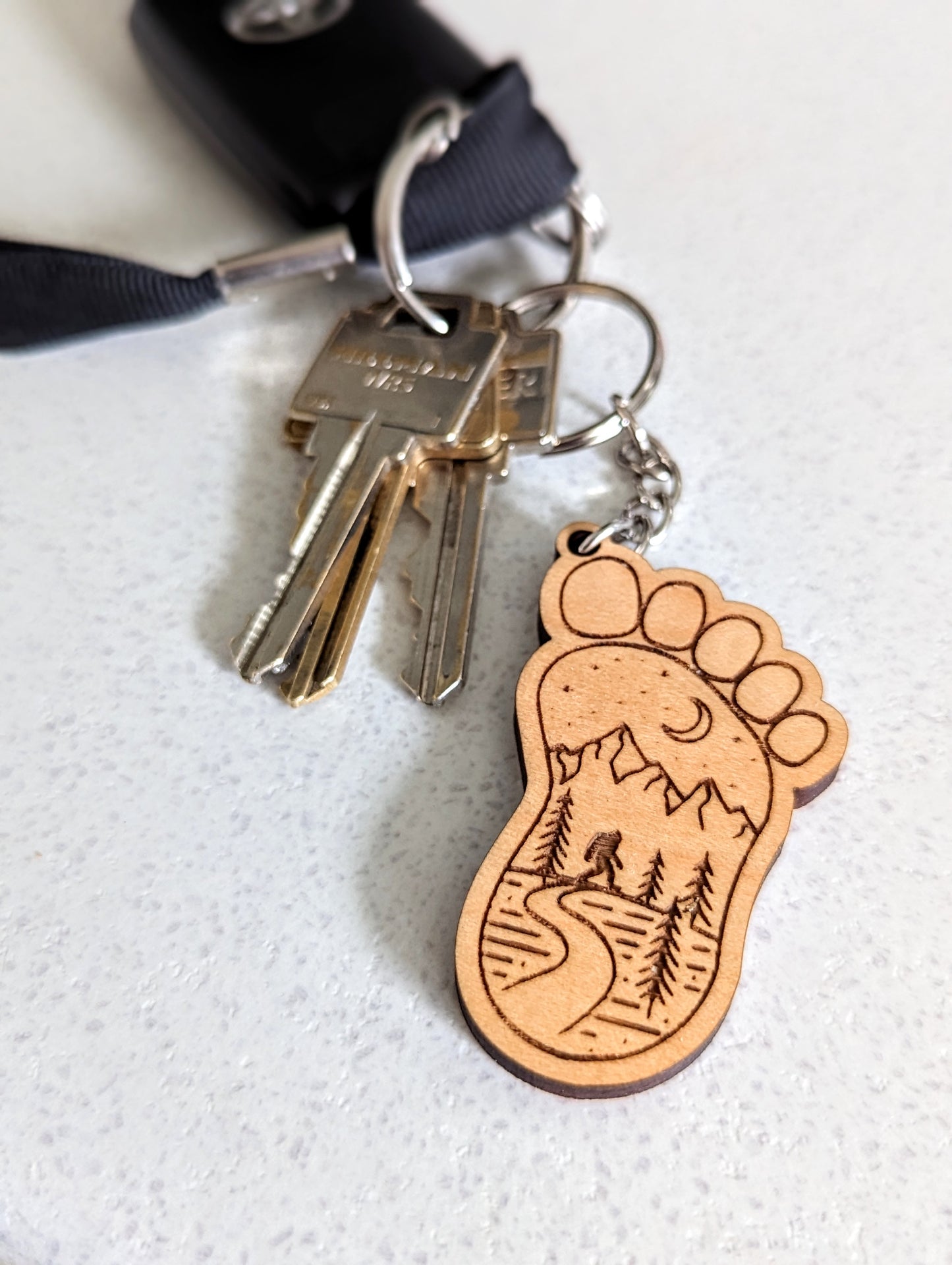 Wooden Bigfoot Keychain