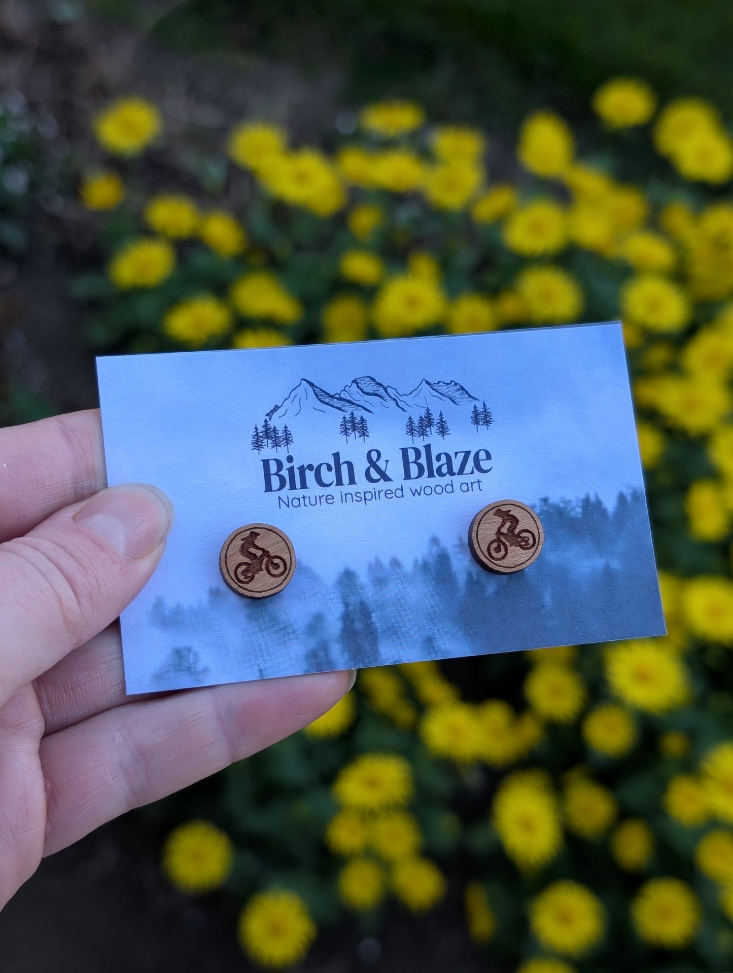 Wooden Bike Earring Studs