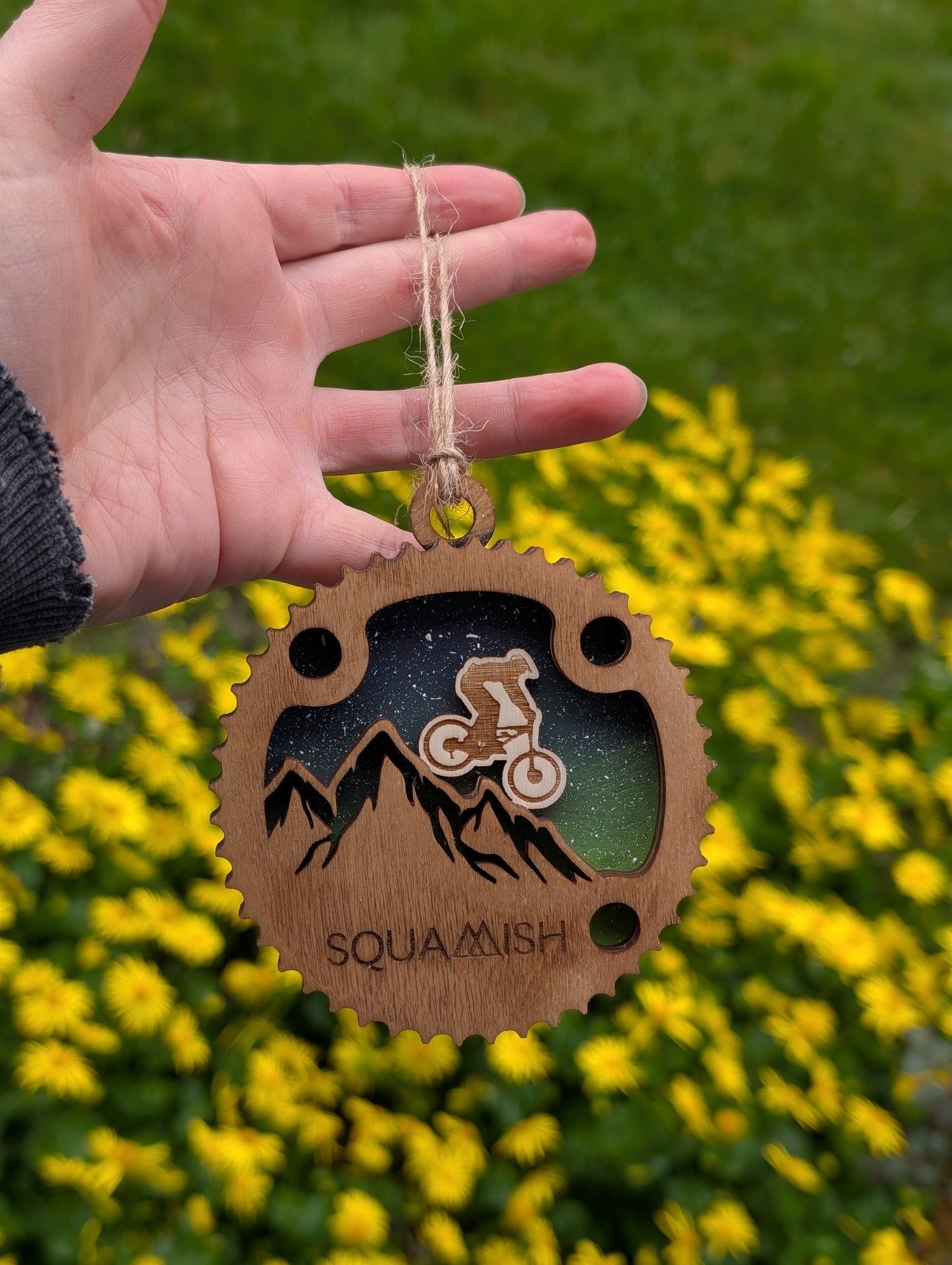 3D layered Mountain Biking Christmas Ornament