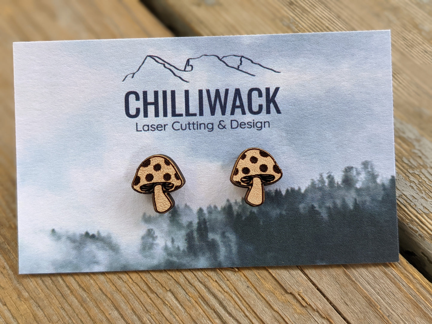 Wooden Mushroom Earring Studs