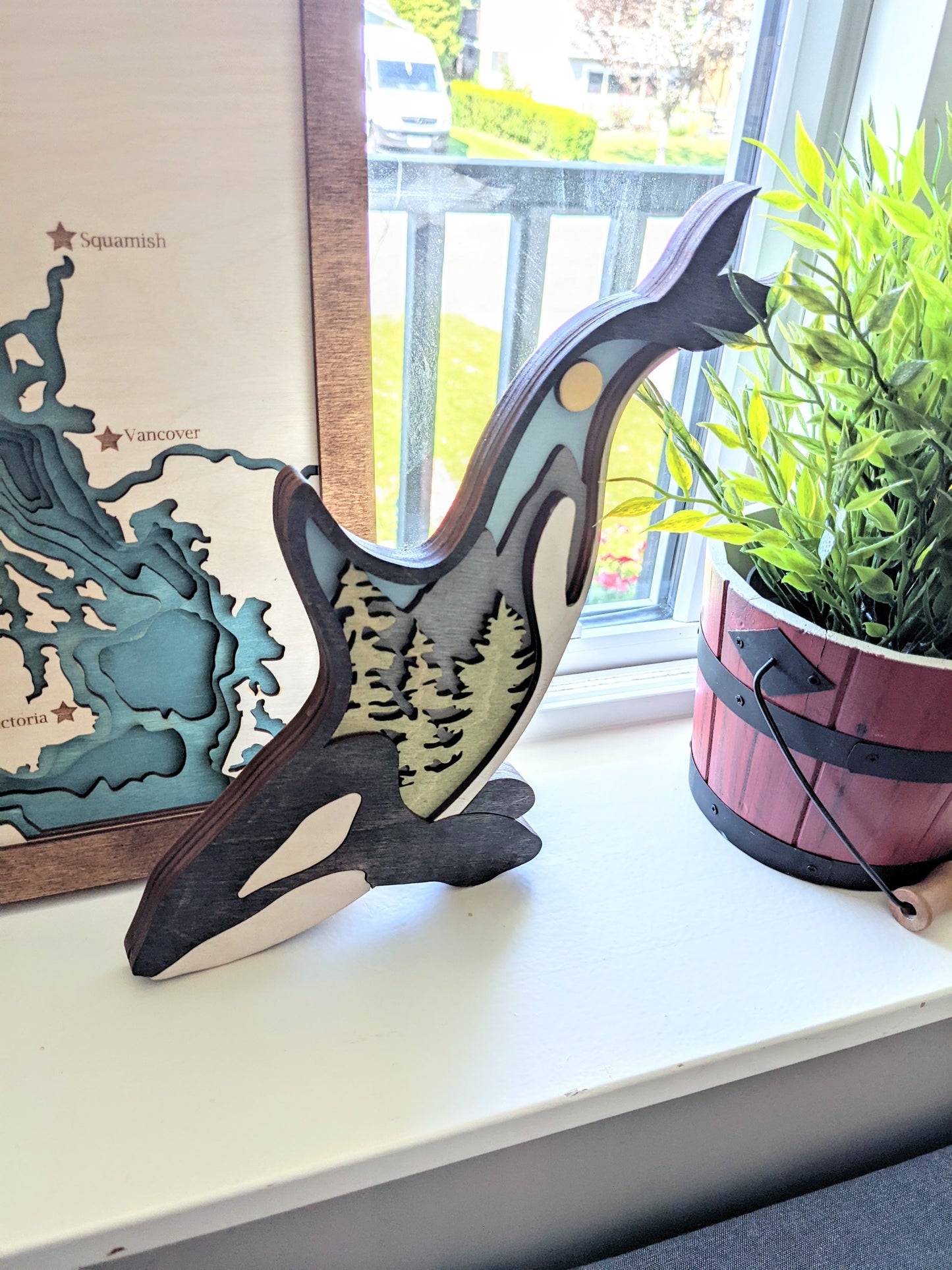 3D Layered Wooden Orca Art / Orca shaped layered mountain scene Artwork 50.00