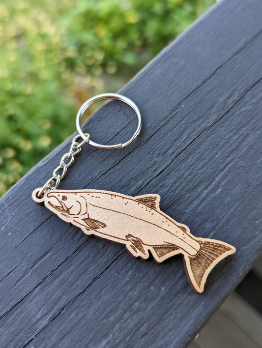 Wooden Salmon Keychain