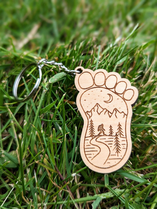 Wooden Bigfoot Keychain