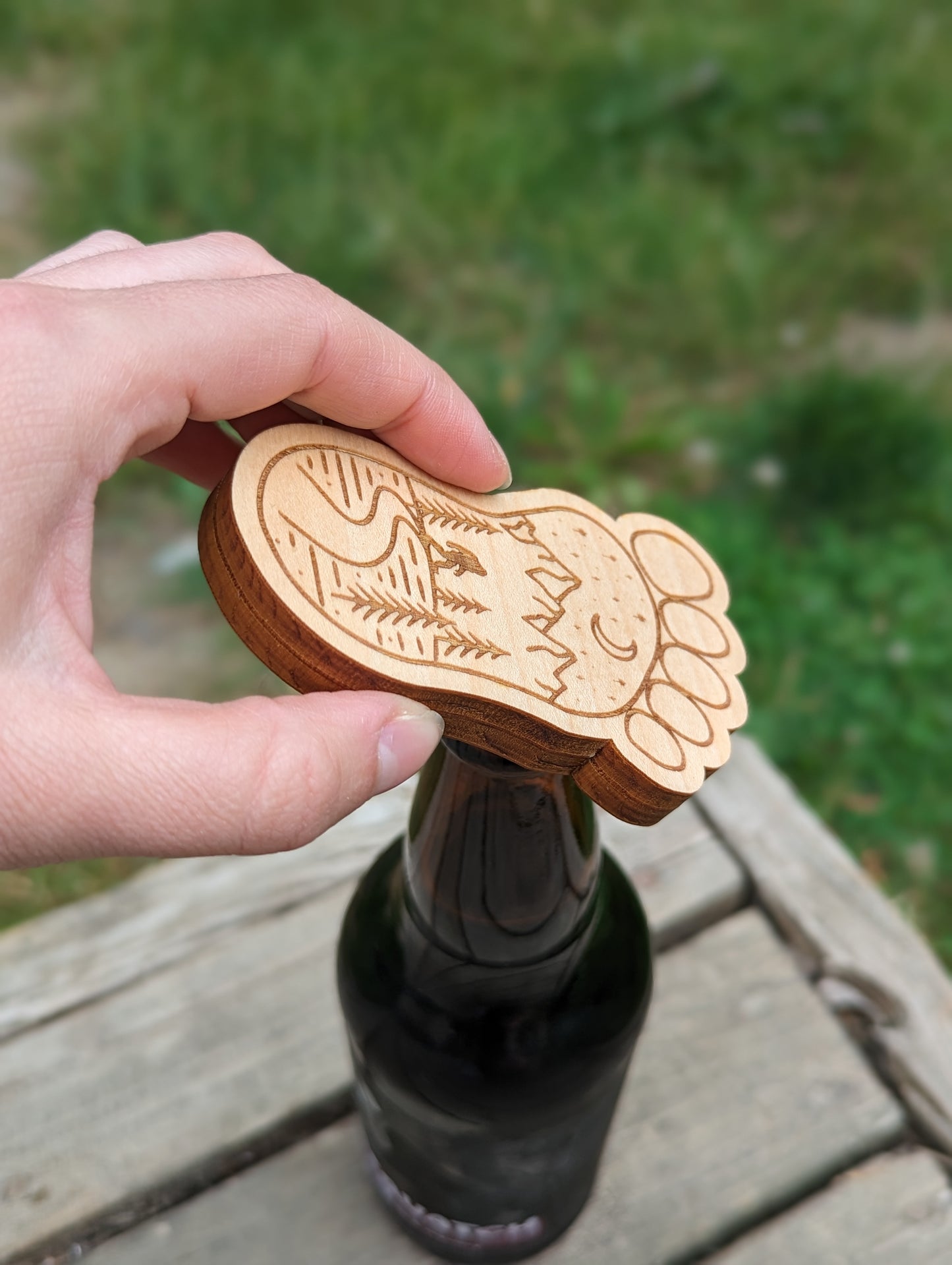 Wooden Bigfoot Bottle Opener