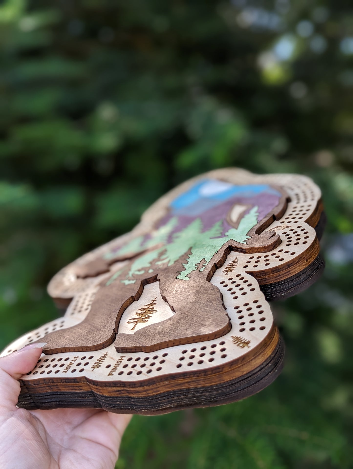 Sasquatch cribbage board side view