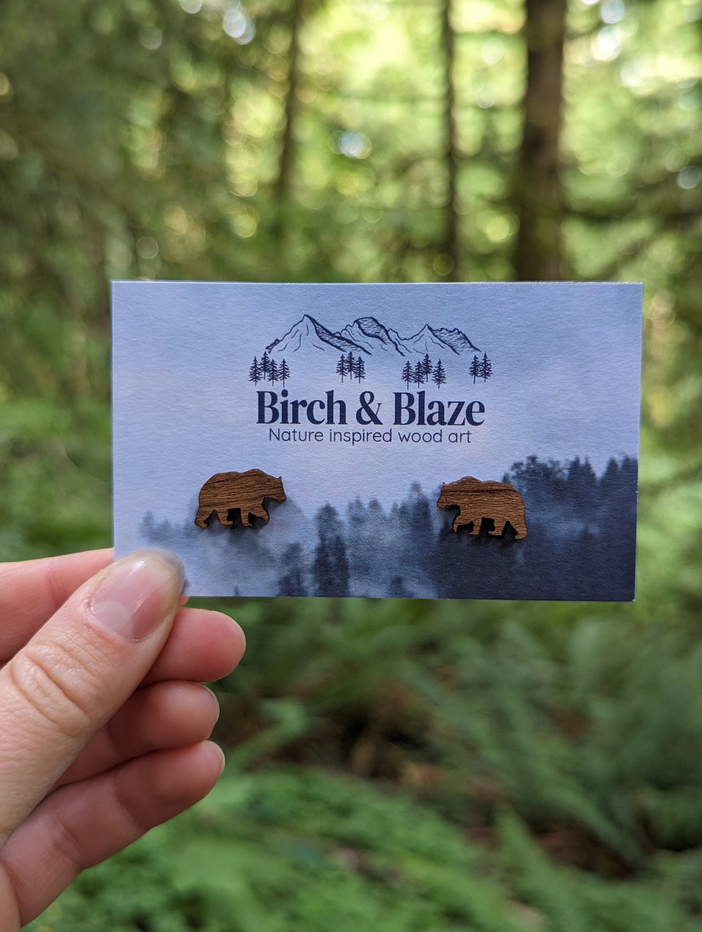 Wooden Bear Earring Studs