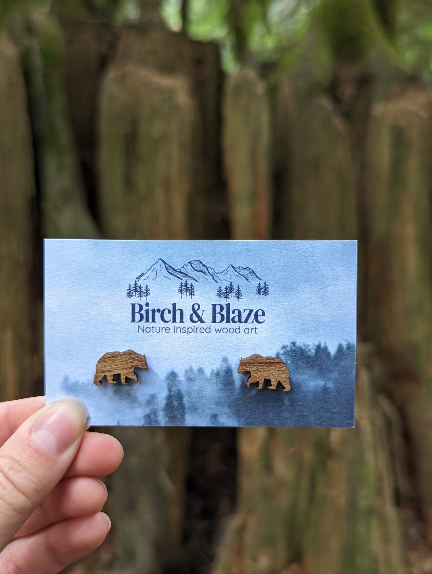 Wooden Bear Earring Studs