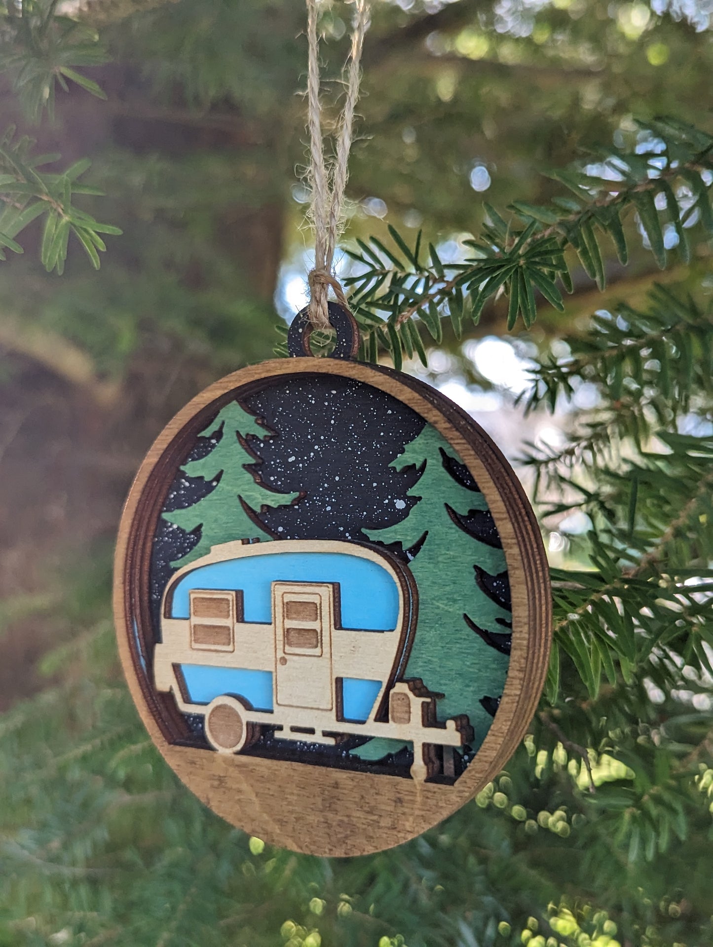 3D layered Camping Trailer Christmas Ornament
