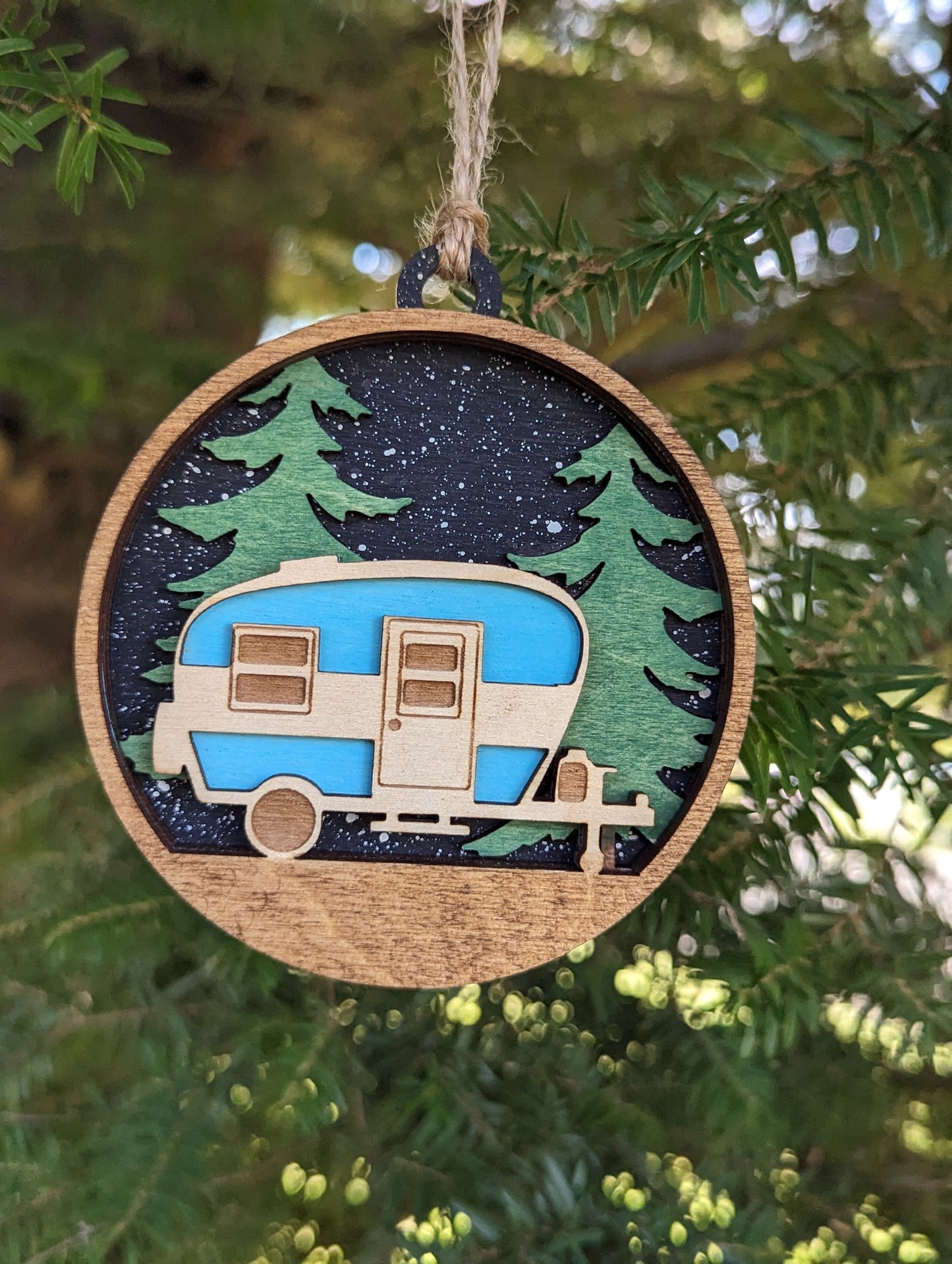 3D layered Camping Trailer Christmas Ornament
