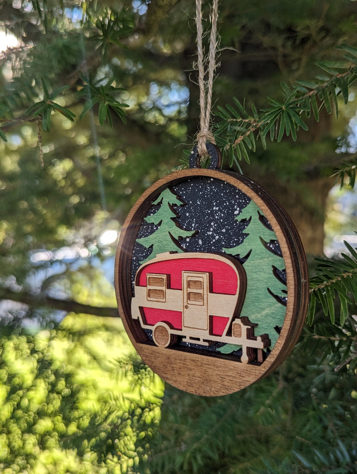 3D layered Camping Trailer Christmas Ornament