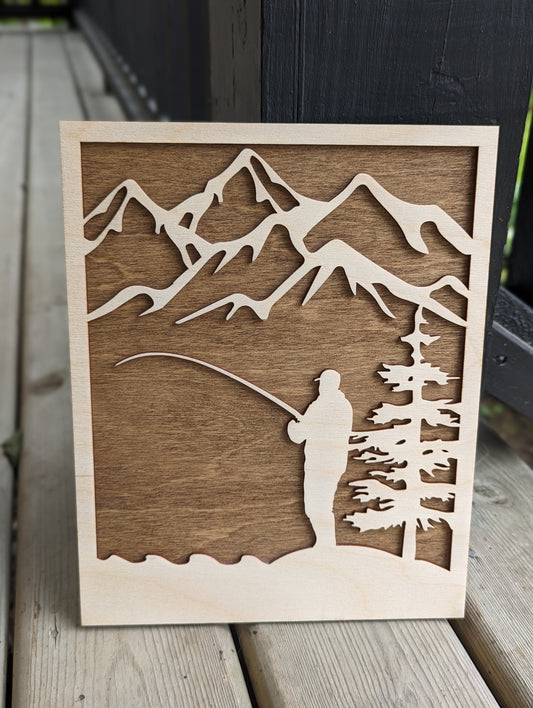 2 Layer 3D Wooden fishing Wall Art