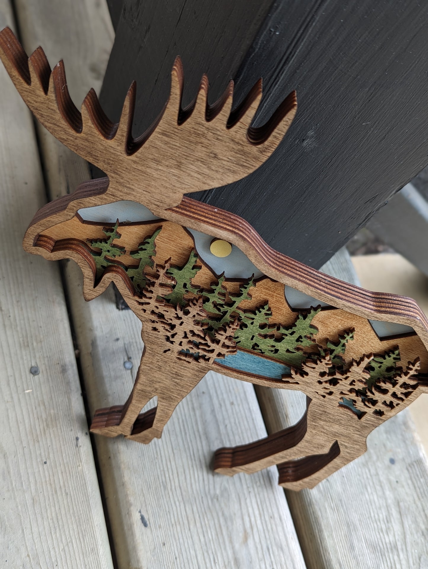 Moose shaped layered mountain scene