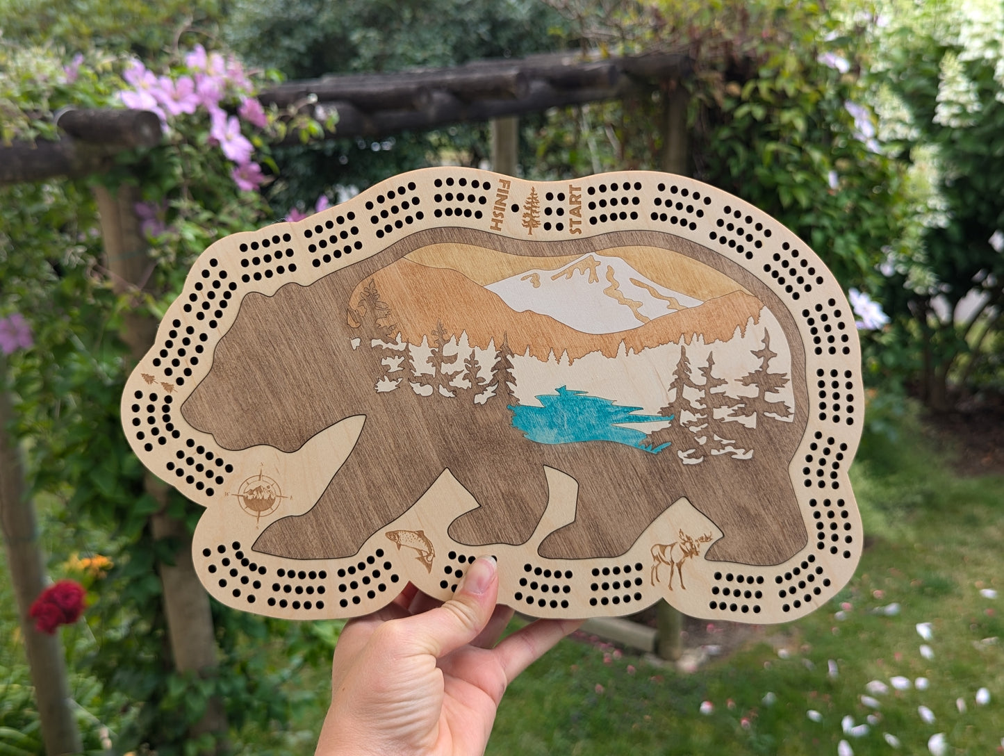 Wooden Bear Cribbage Board
