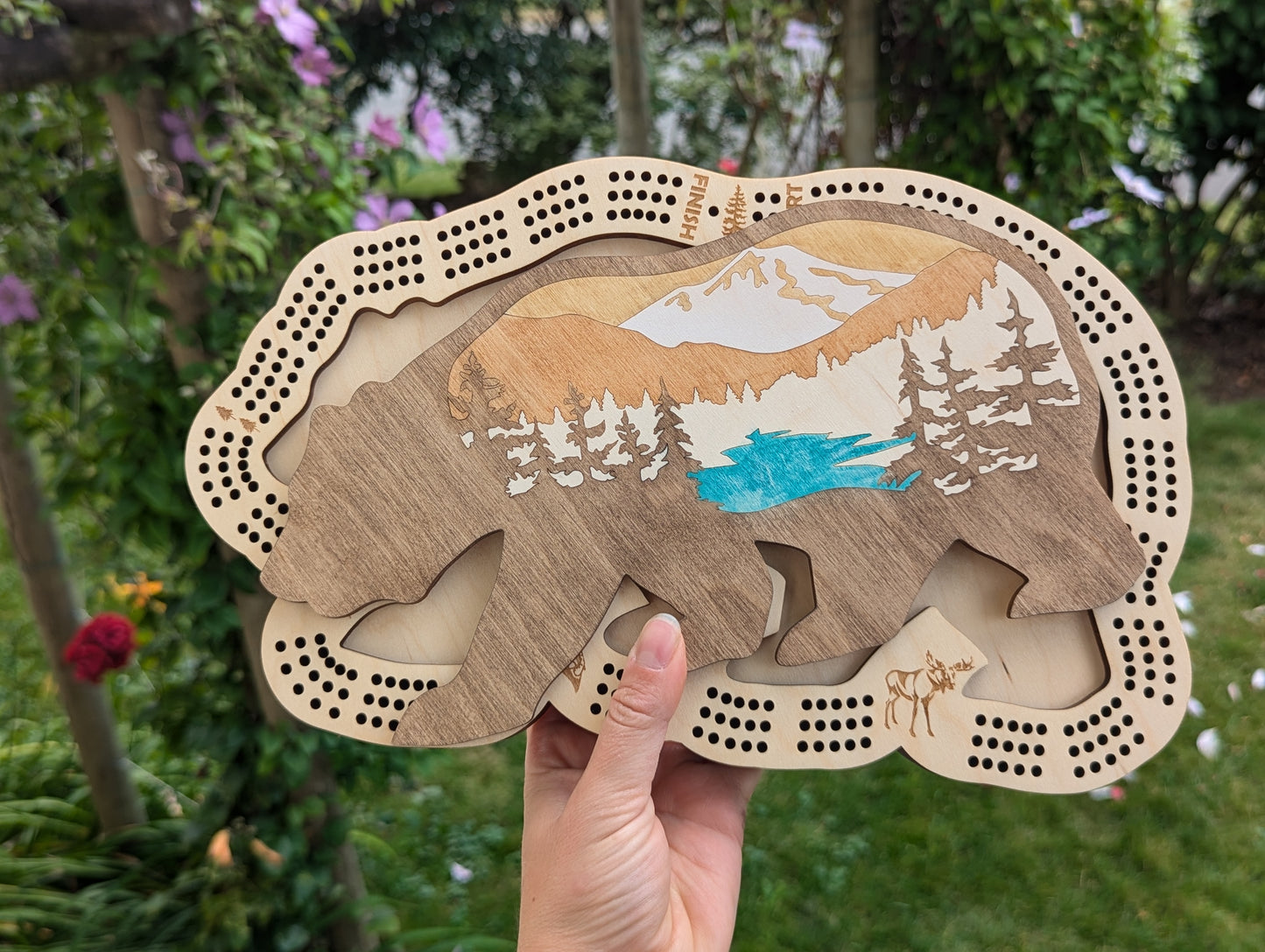 Wooden Bear Cribbage Board