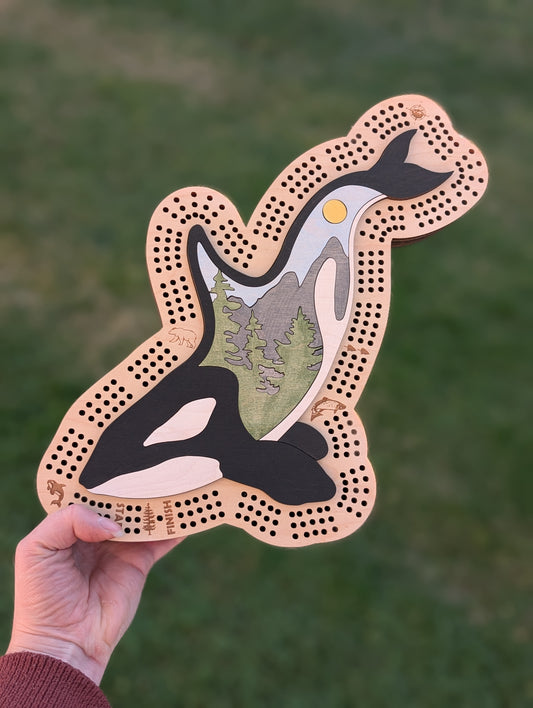 Wooden Orca Cribbage Board
