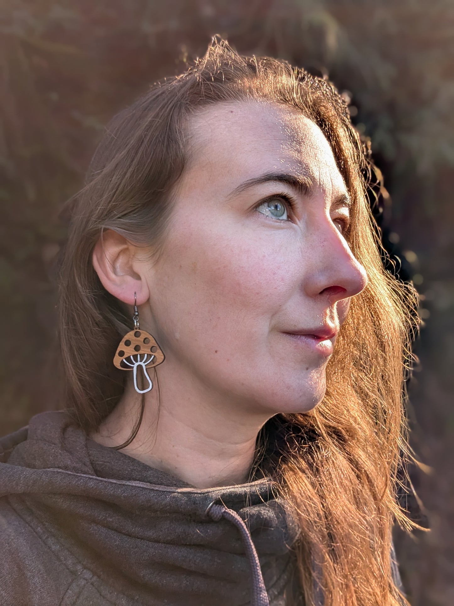 Dangly Wooden Mushroom Earrings