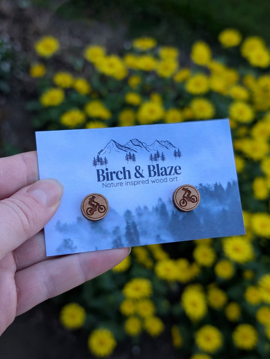 Wooden Bike Earring Studs
