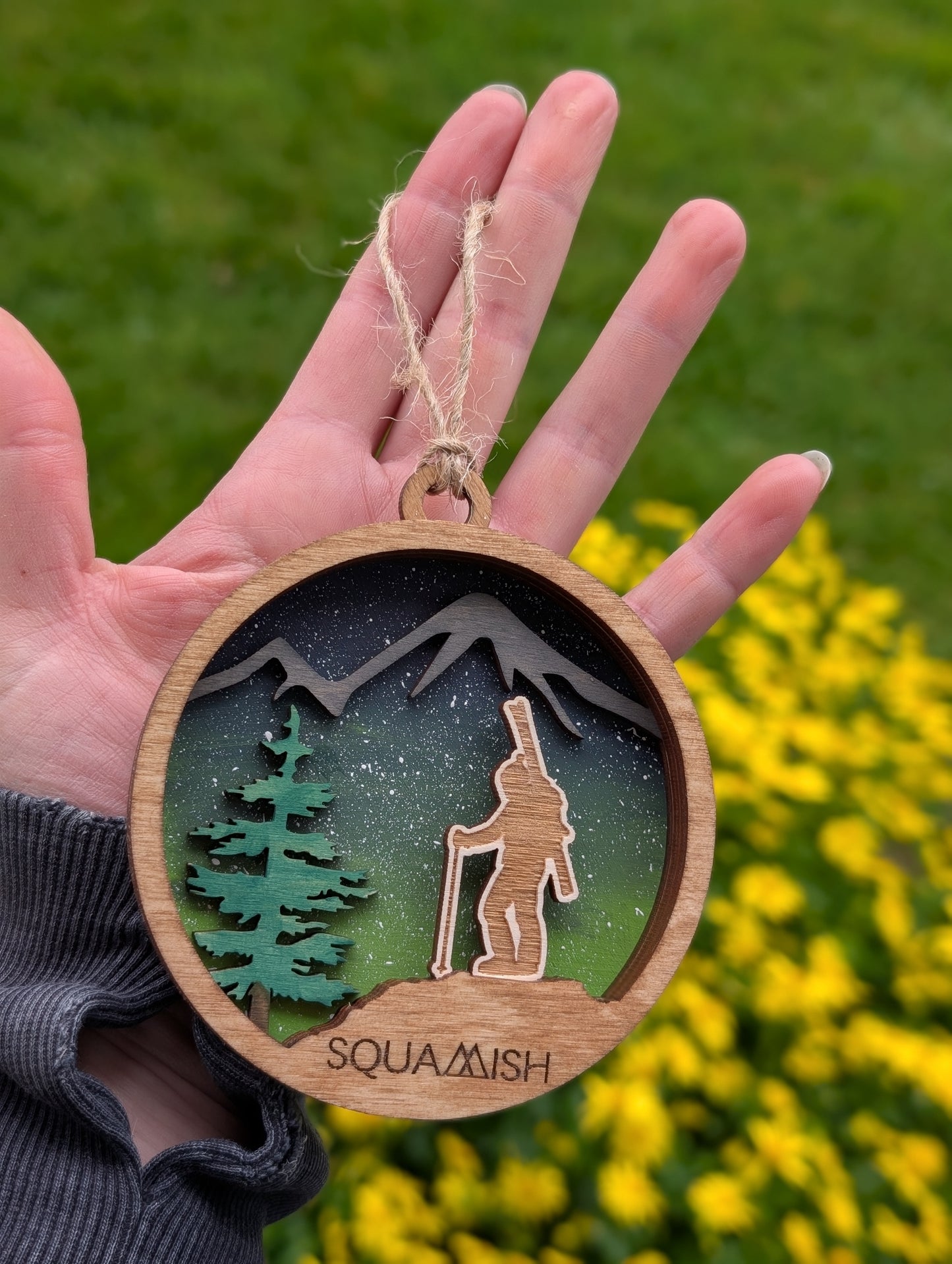 3D layered Backcountry Skiing Christmas Ornament