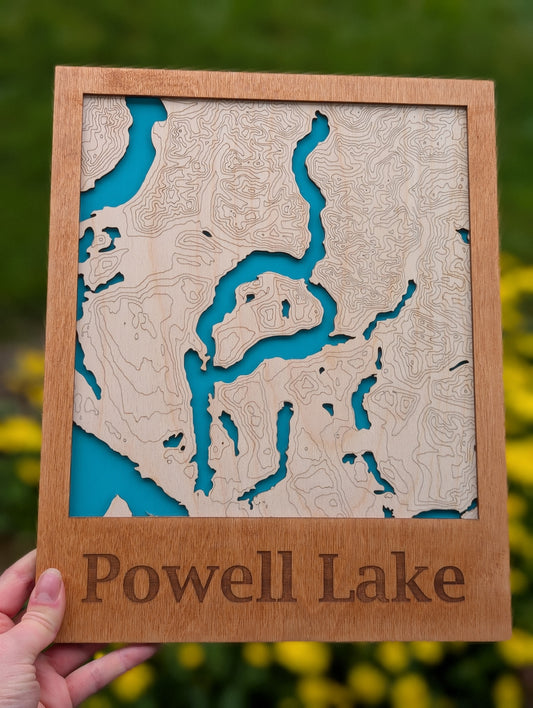 Powell Lake Wooden Topographic Map