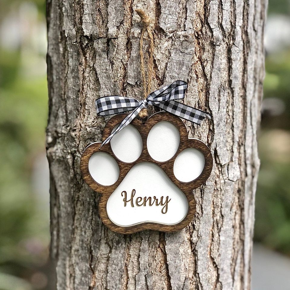 Personalized Wooden Paw Print Christmas Ornament Christmas Ornament 20.00