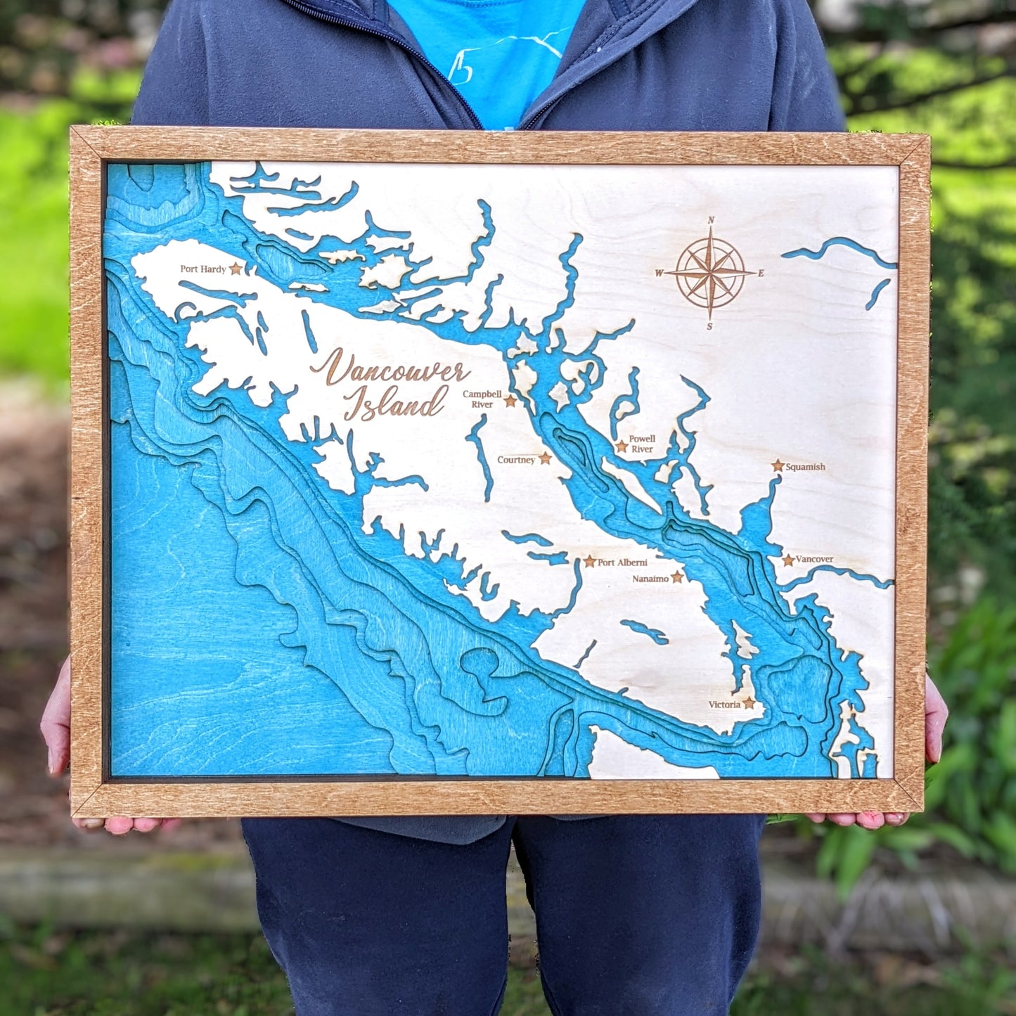 Vancouver Island 3D layered Wooden Bathymetric Map Map 350.00