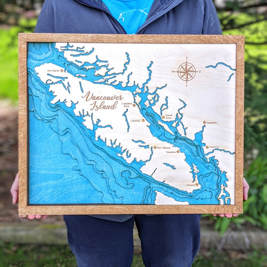Vancouver Island 3D layered Wooden Bathymetric Map Map 350.00