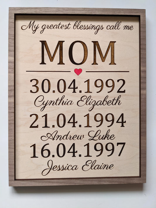 35.00 Mother's Day Sign with Children's Birthdates Sign Chilliwack laser cutting and design