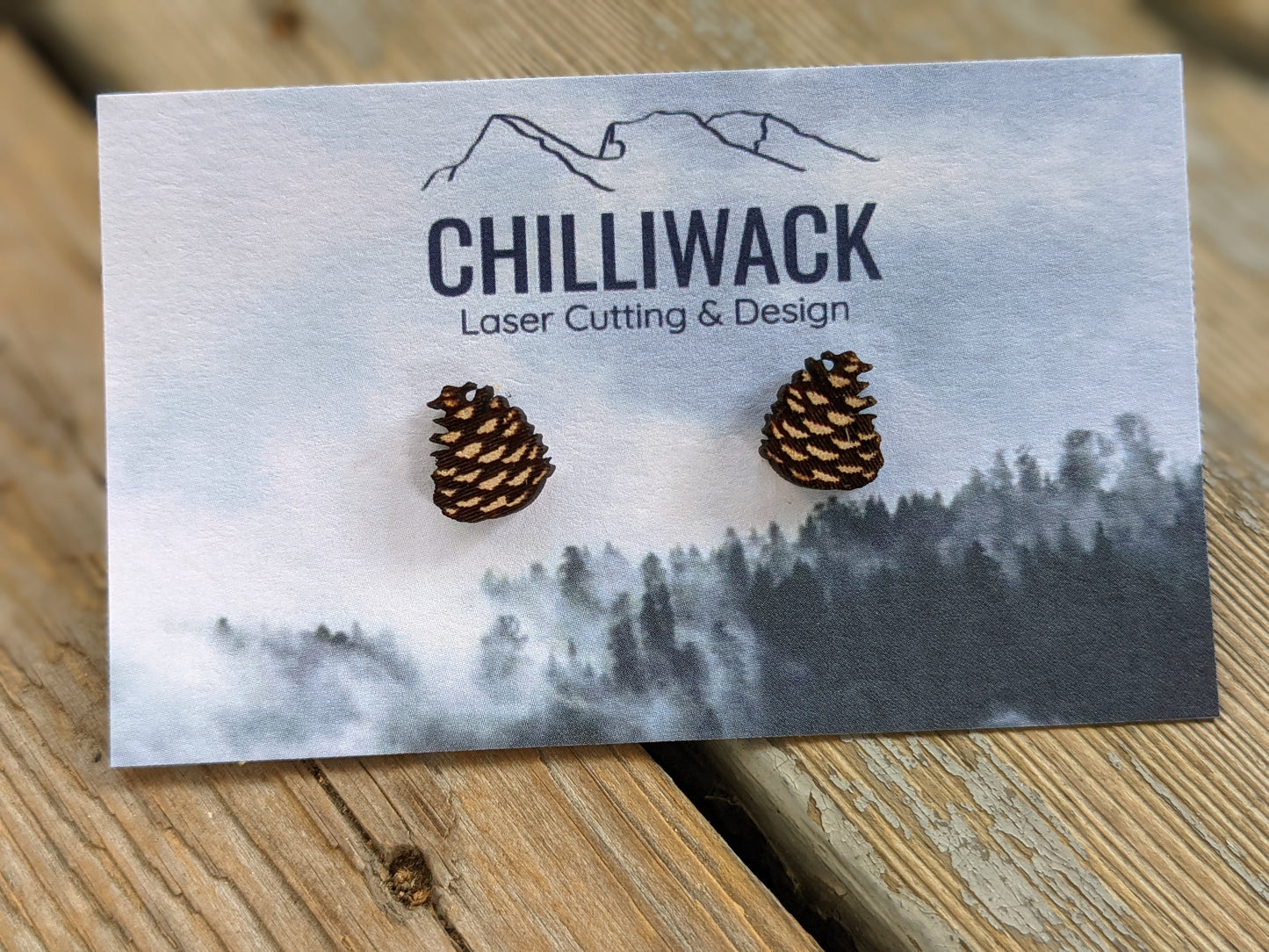 Wooden Pinecone Earring Studs