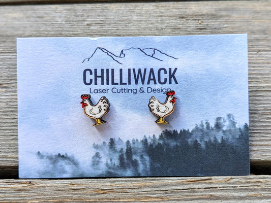 Hand-painted Wooden Chicken Earring Studs