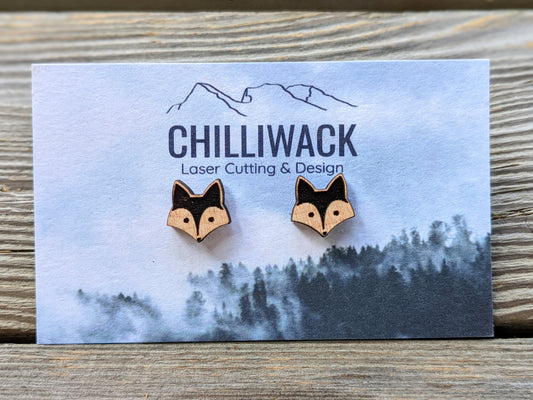 Wooden Fox Earring Studs