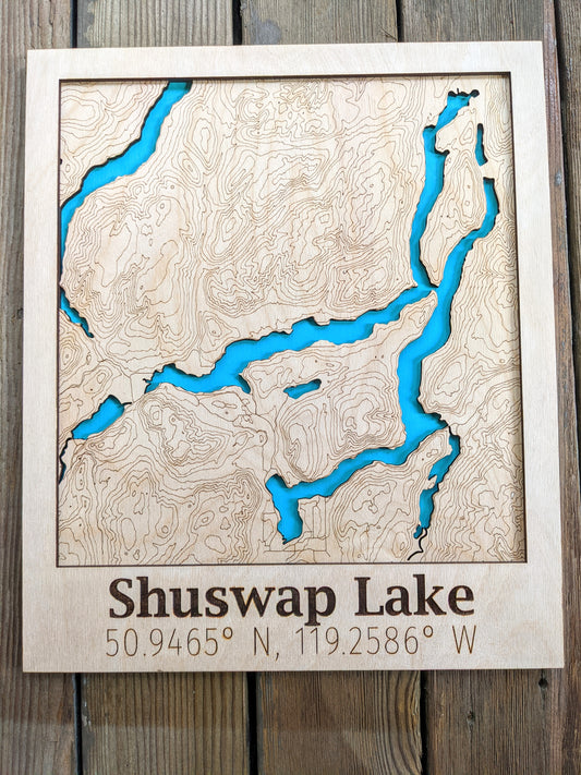 Shuswap Lake Wooden Topographic Map Map 50.00