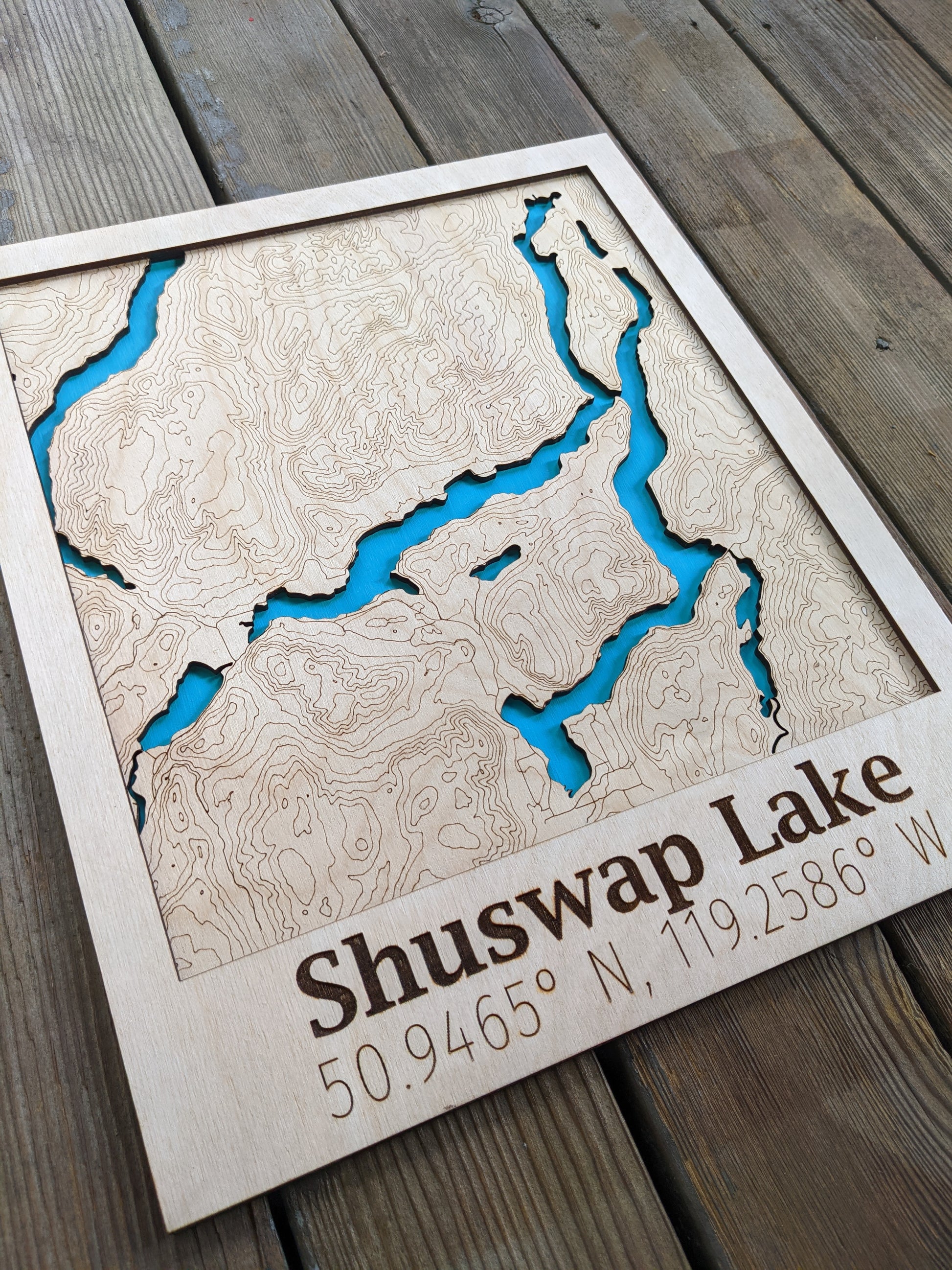 Shuswap Lake Wooden Topographic Map Map 50.00