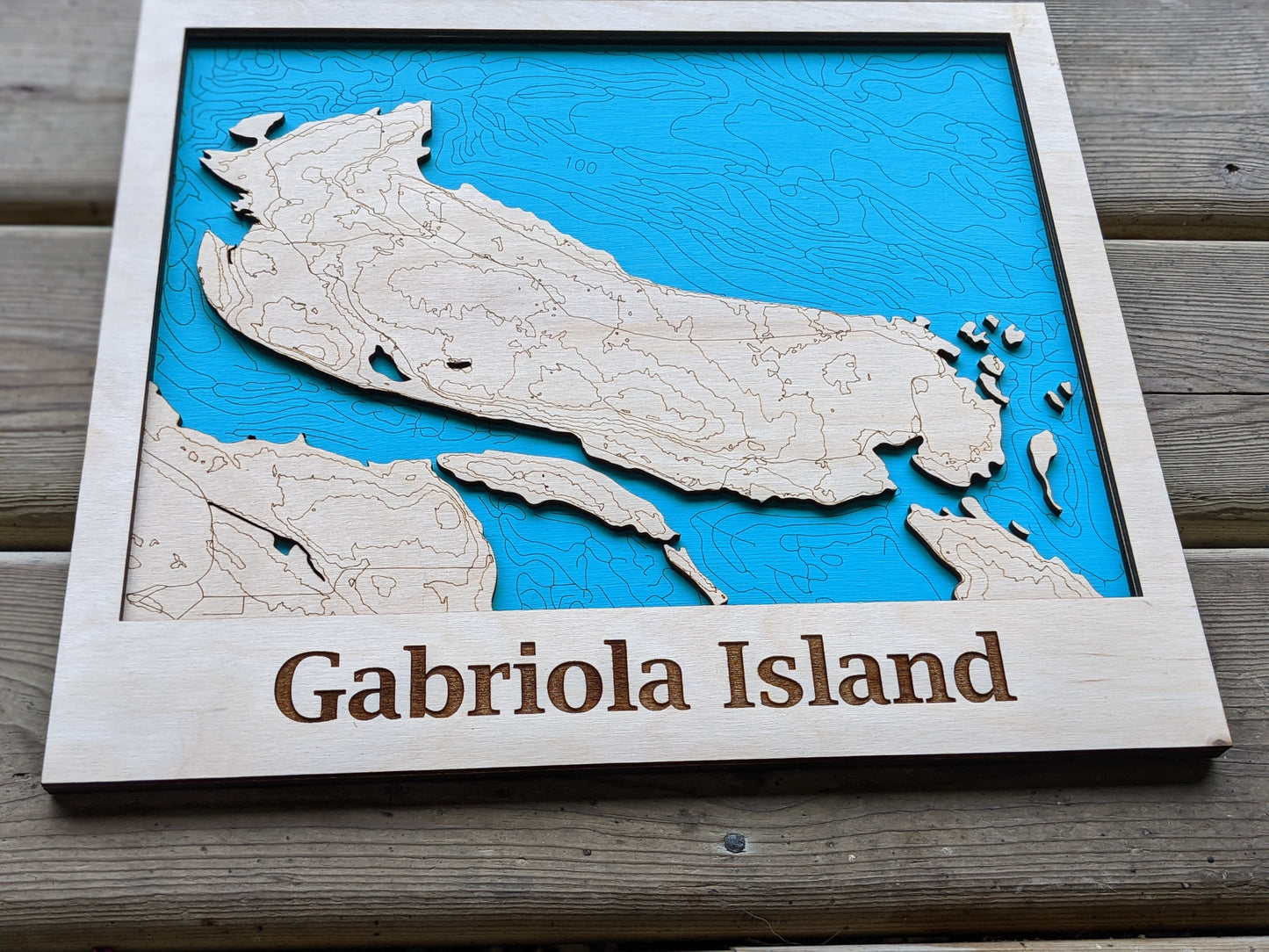 Gabriola Island Wooden Topographic Map Birch & Blaze