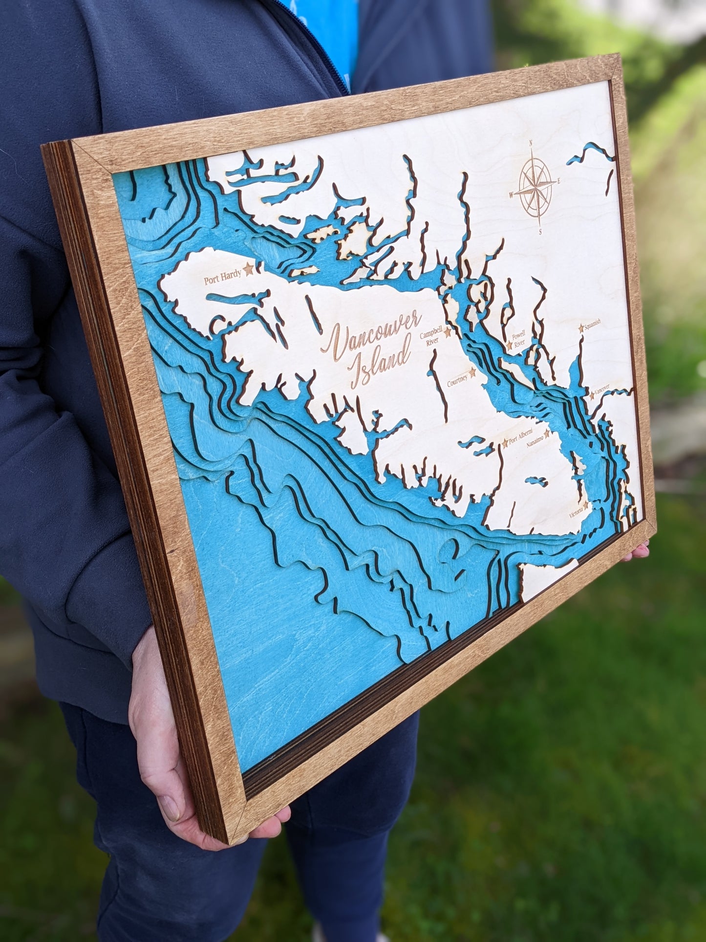 Vancouver Island 3D layered Wooden Bathymetric Map Map 350.00