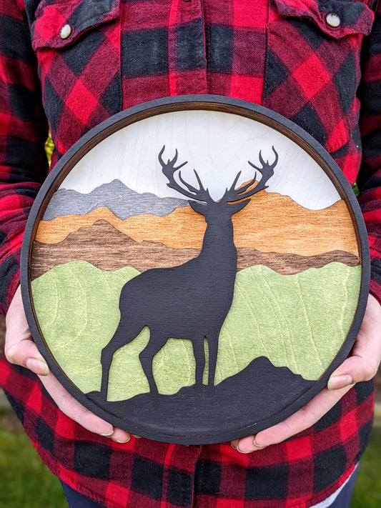 3D Layered Deer and mountains scene Artwork 90.00