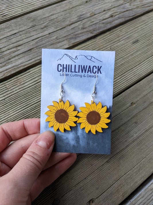 Dangly Wooden Sunflower Earrings Earrings 12.00