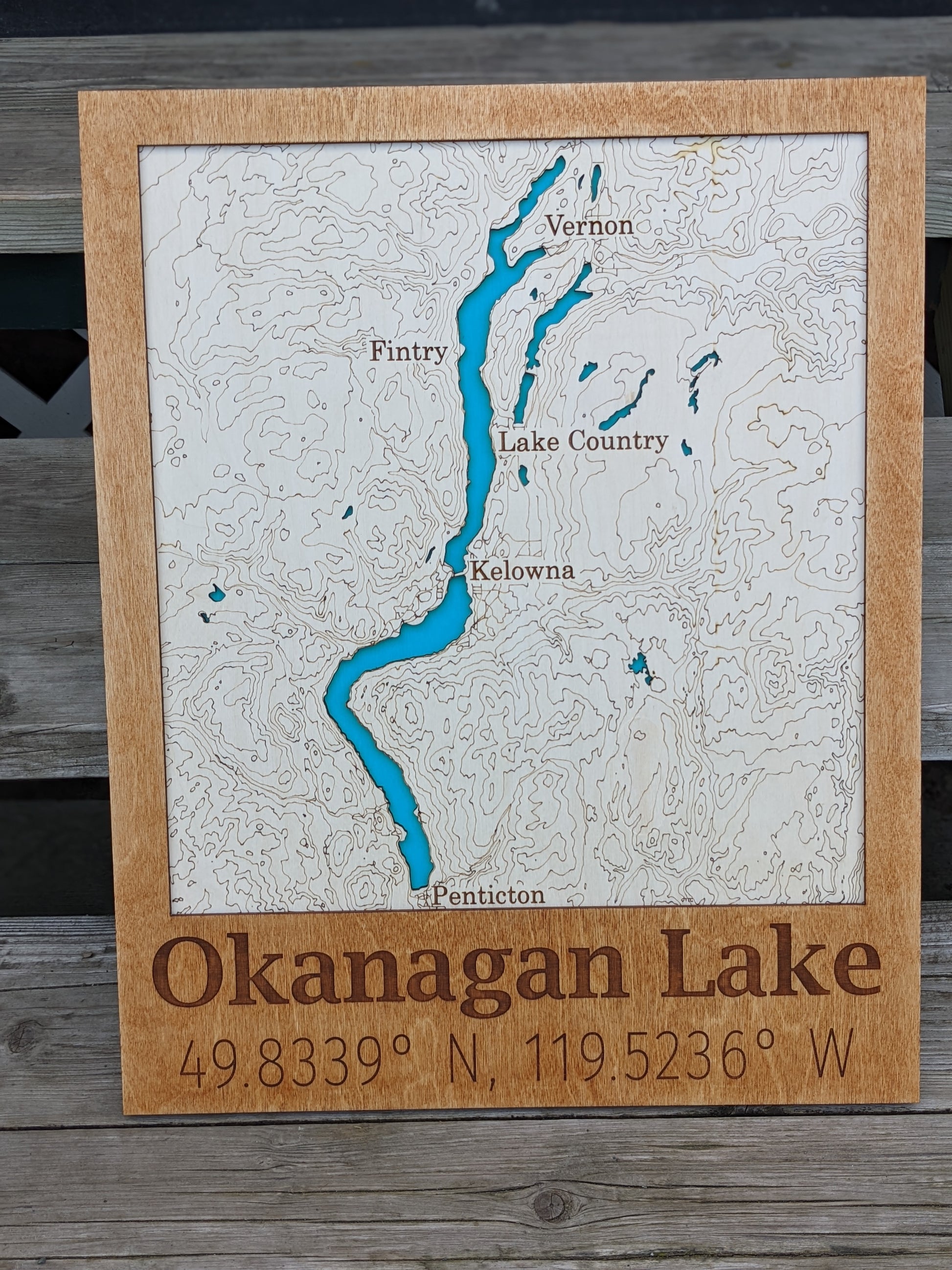 Okanagan Lake Wooden Topographic Map Map 50.00