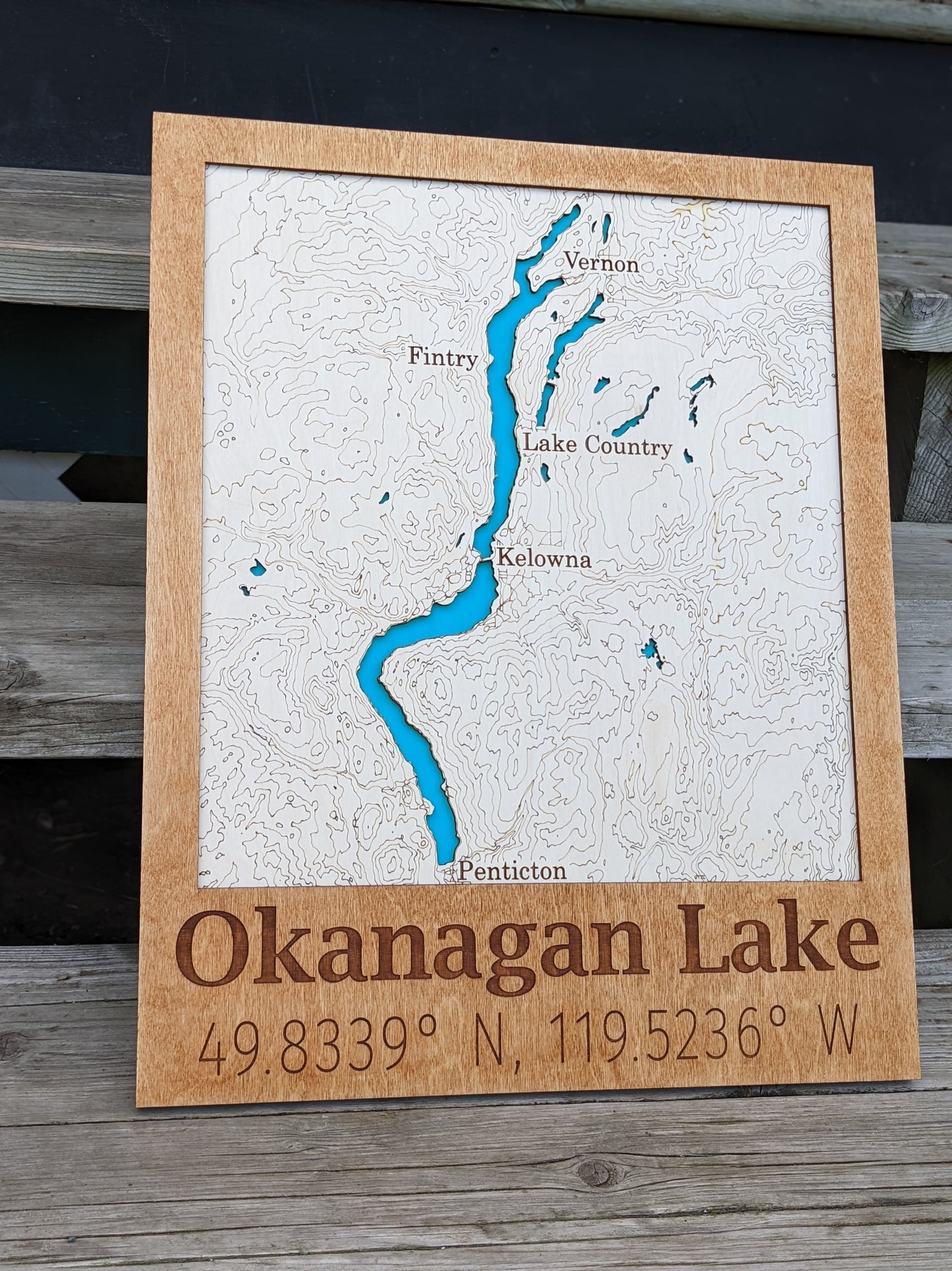 Okanagan Lake Wooden Topographic Map Map 50.00