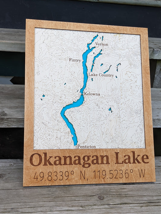 Okanagan Lake Wooden Topographic Map Map 50.00