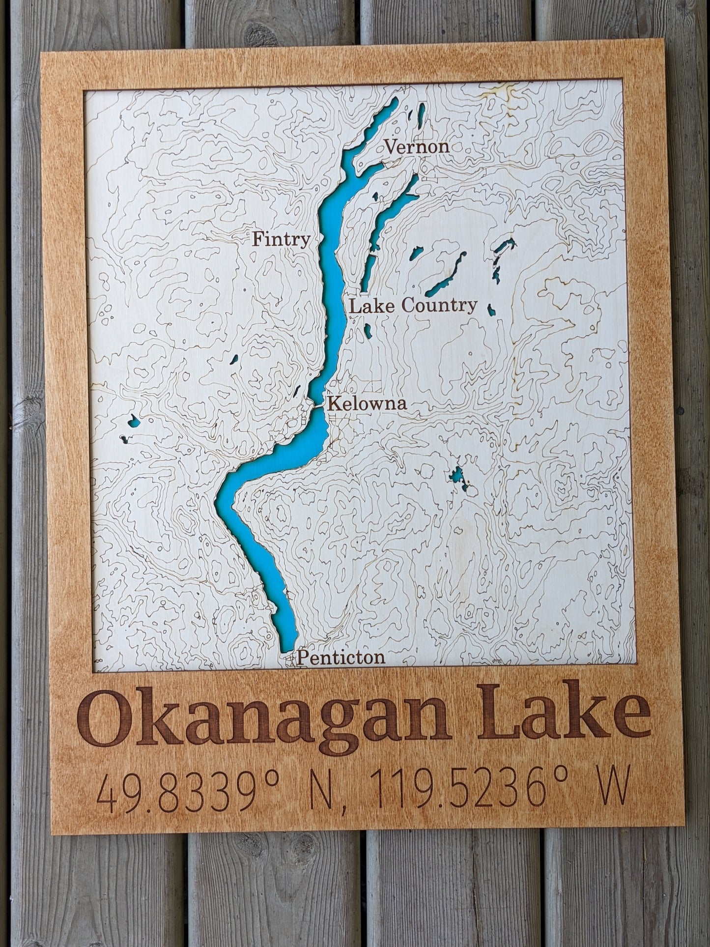 Okanagan Lake Wooden Topographic Map Map 50.00