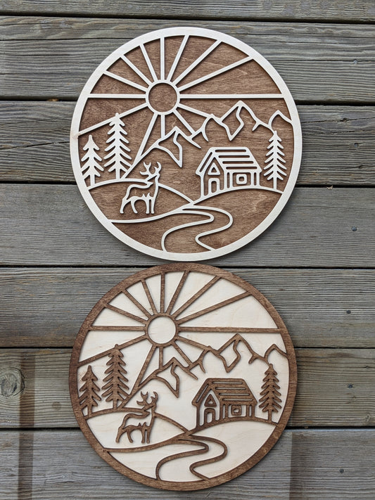 3D Layered Wooden Mountain Cabin Wall Art Sign 35.00