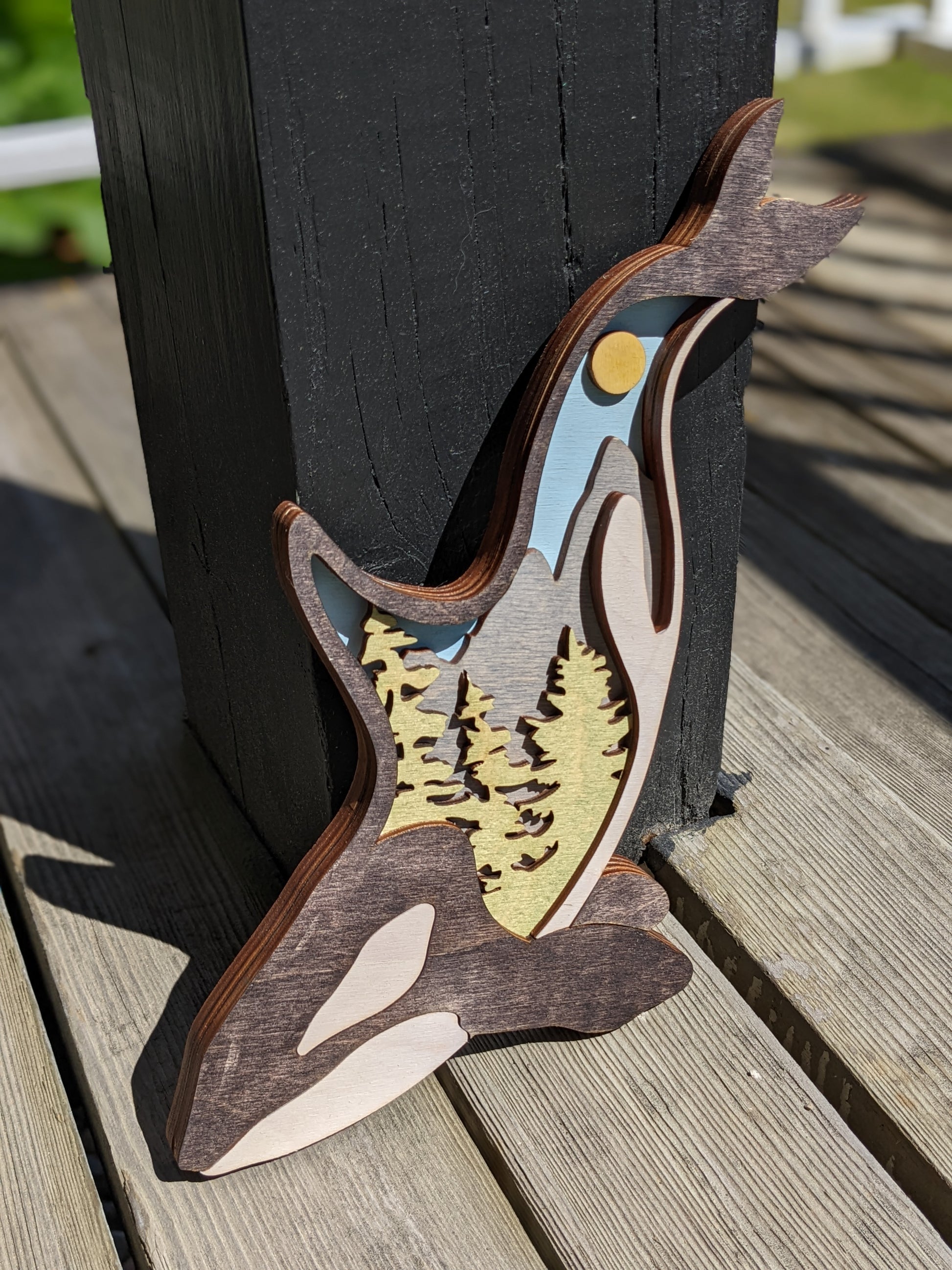 3D Layered Wooden Orca Art / Orca shaped layered mountain scene Artwork 50.00
