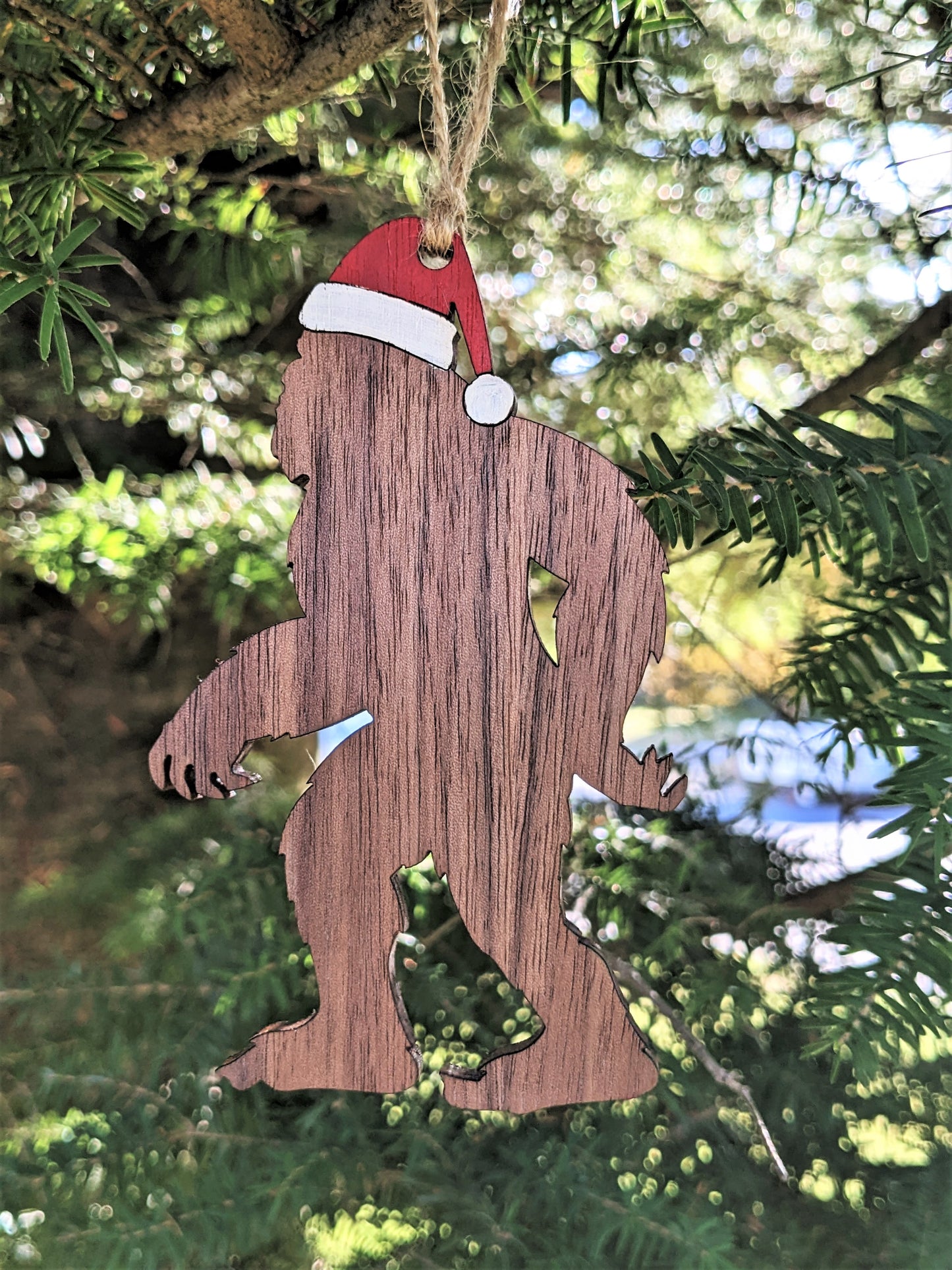 Wooden Sasquatch Santa Christmas Ornament / Bigfoot Santa Christmas Ornament Christmas Ornament 14.00