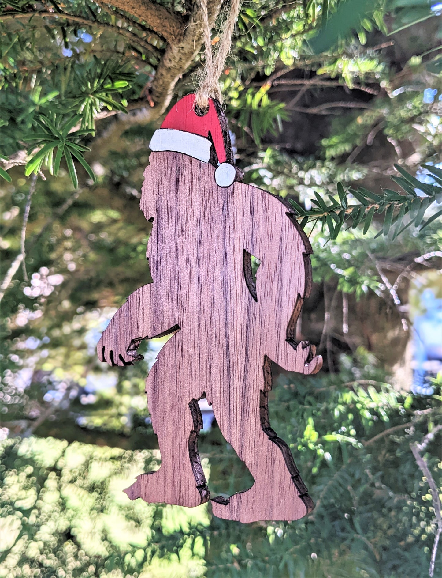 Wooden Sasquatch Santa Christmas Ornament / Bigfoot Santa Christmas Ornament Christmas Ornament 14.00