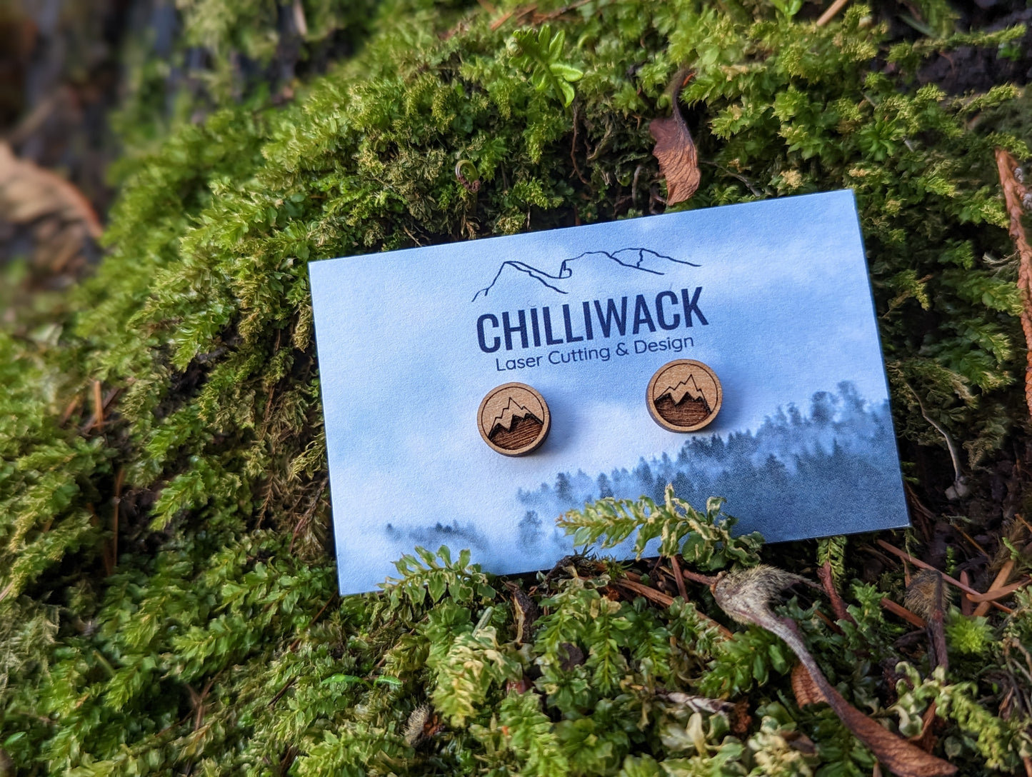 Wooden Mountain Earring Studs