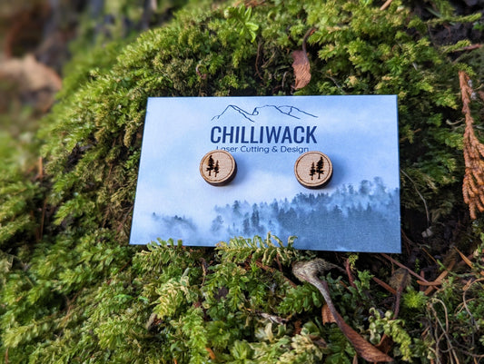 Wooden 2 Trees Earring Studs