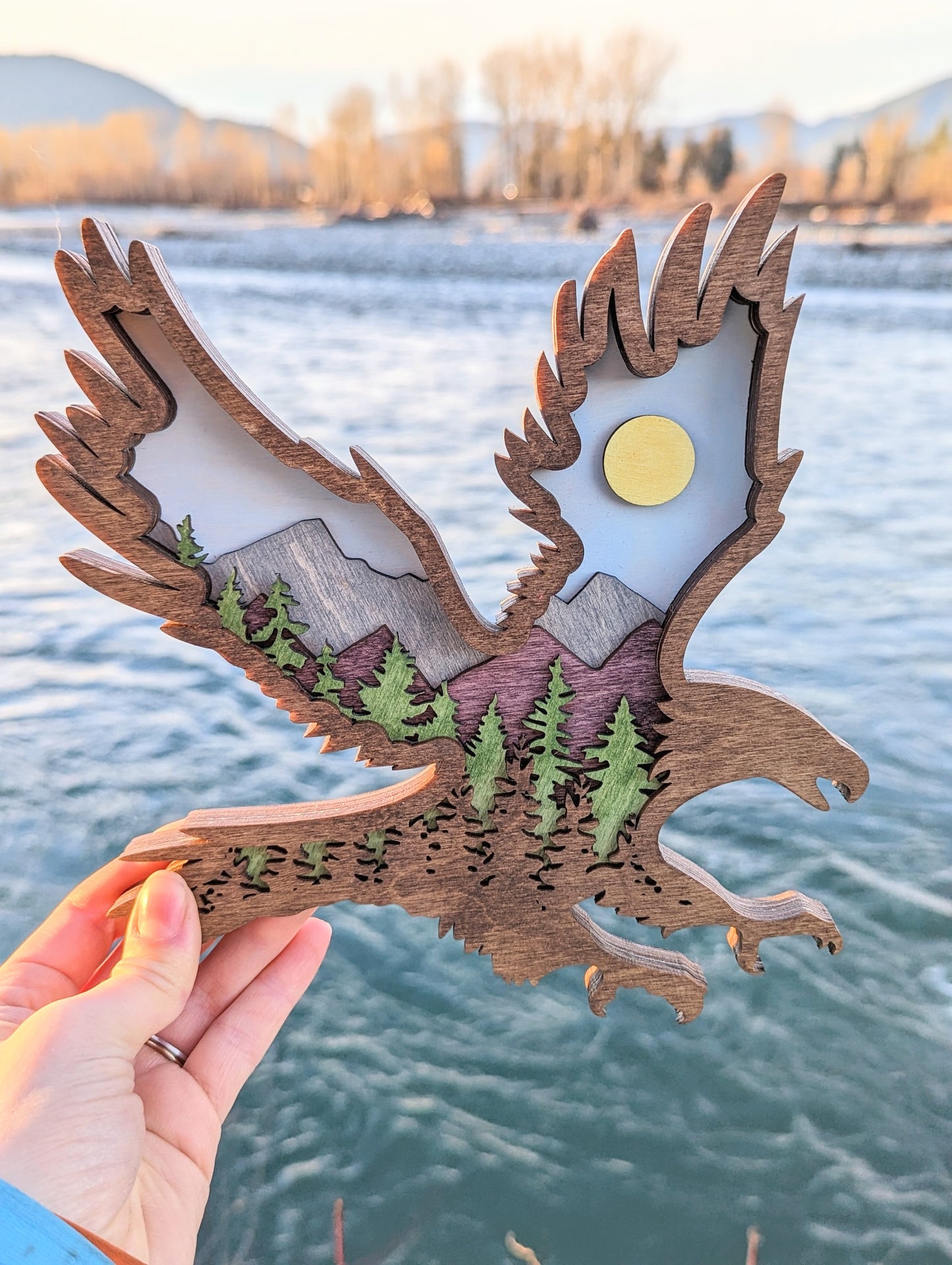 3D Layered Wooden Eagle Art / Eagle shaped layered mountain scene