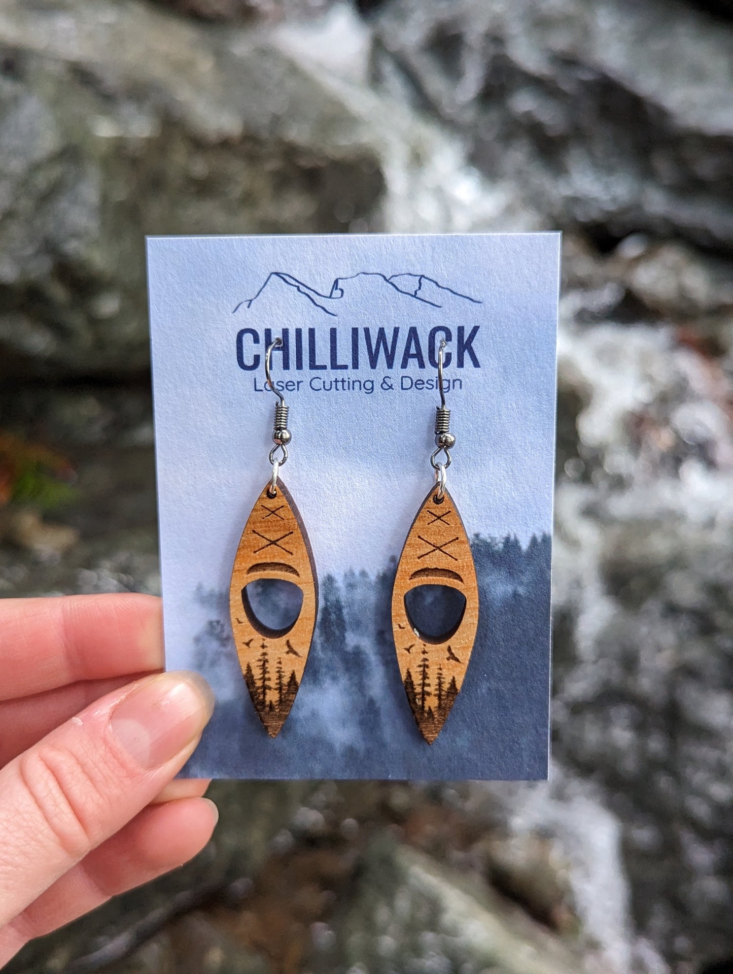 Dangly Wooden Kayak Earrings