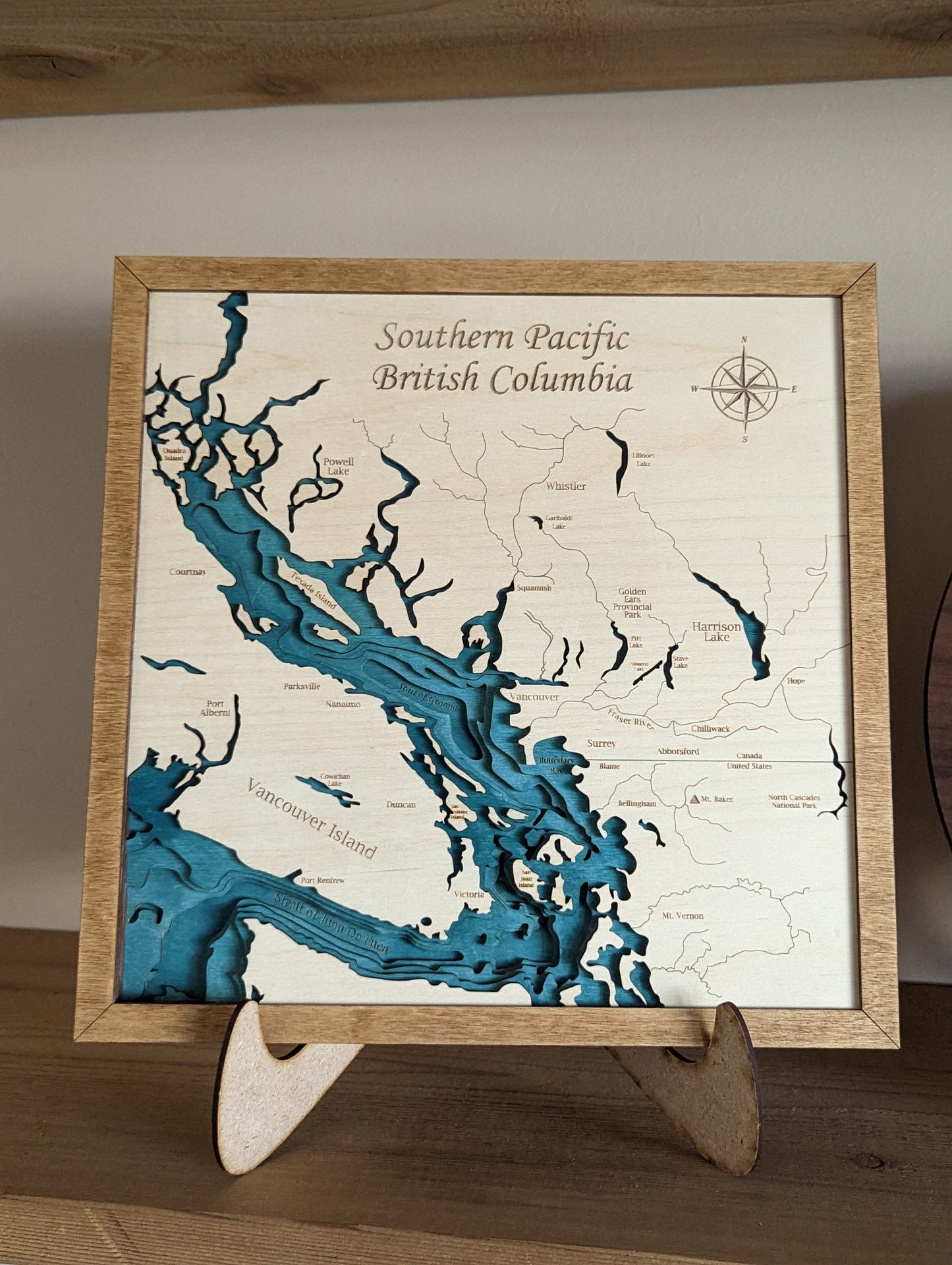 Southern Pacific British Columbia 3D layered Wooden Bathymetric Map