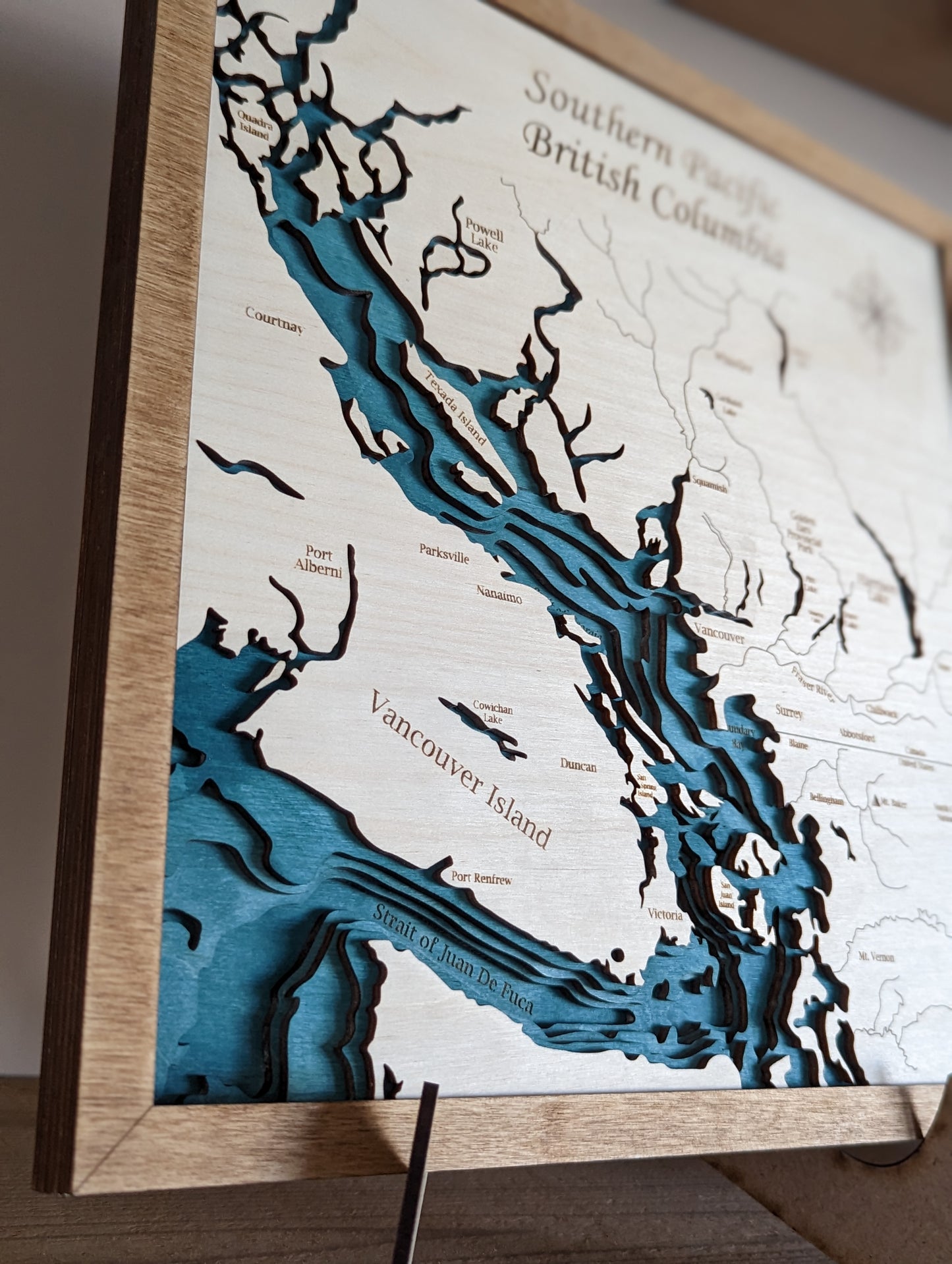 Southern Pacific British Columbia 3D layered Wooden Bathymetric Map